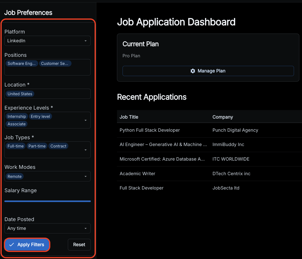 Setting job preferences